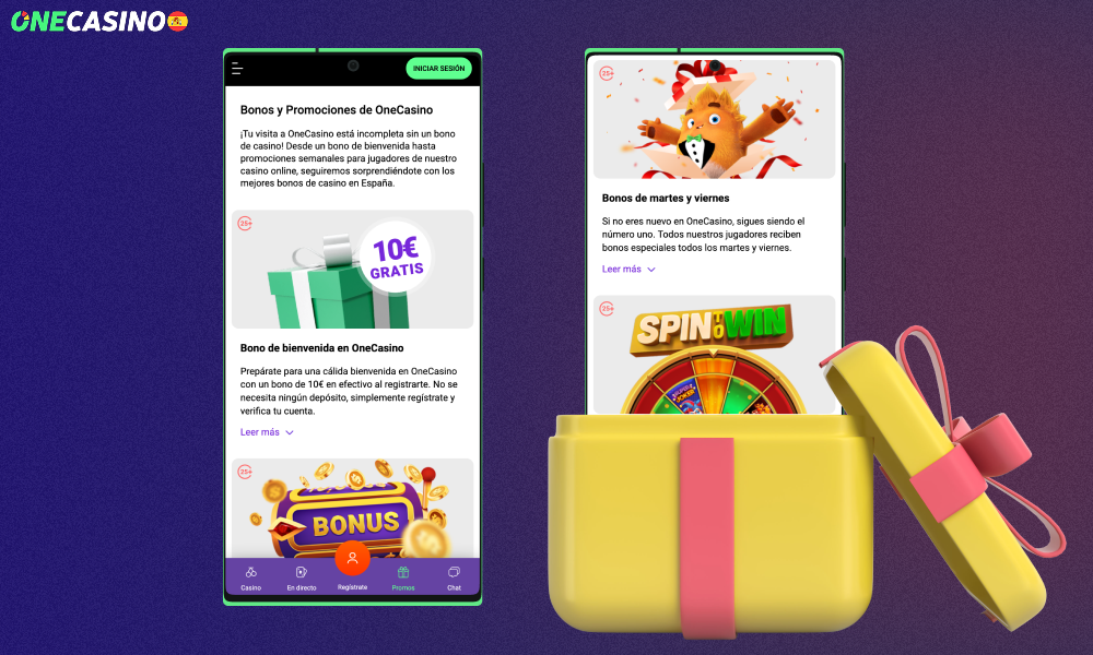 A través de la aplicación móvil de One Casino, los usuarios de España pueden recibir varios bonos