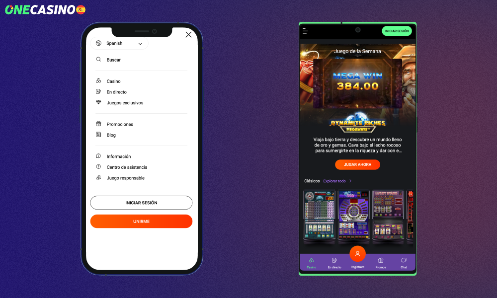 La aplicación móvil de One Casino tiene una interfaz bastante sencilla, pero fácil de usar y agradable